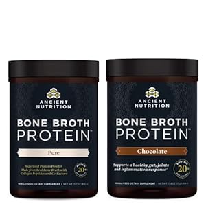 Ancient Nutrition Bone Broth Protein Powder, Pure, 20 Servings + Bone Broth Protein Powder, Chocolate, 20 Servings