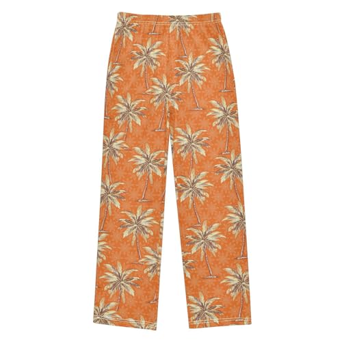 ZZXXB Palm Tree Flowers Boys Long Pants Soft Trousers Elastic Waist Kids Lounge Bottoms with Pockets S-XL