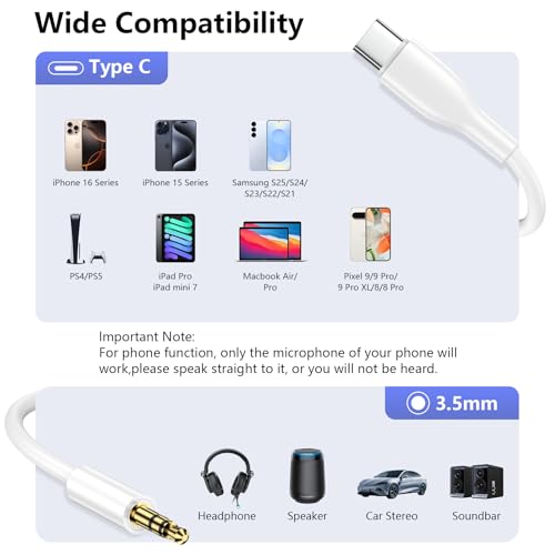 Aux naar USB C 3.5mm Audio Adapter Hi-Fi Stereo Cord voor iPhone 16 15 Pro Max Plus 16e, 3FT Hoofdtelefoon Mannelijke Auto Auxiliary Kabel voor Samsung Galaxy A16 S25 Ultra S25 Edge S24 S23 S22 Z Flip - Afbeelding 6