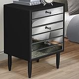 OKL Mirrored Nightstand with 3 Drawers Bedside Table Cabinet Storage End Table with Sliding Drawer...