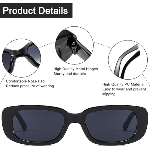 Retro Rectangle Sunglasses 2 Pack Trendy Y2K 90s Sunglasses for Women Men Vintage Glasses Square Frame UV400 Protection4