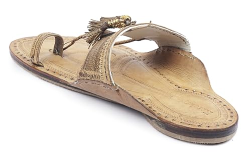 Image of KORAKARI Mens Handmade Kolhapuri Chappal Smooth and Comfortable, Stylish Durable Anti Slip Design Flip Flops Slippers Genuine Leather Traditional Indian Footwear.