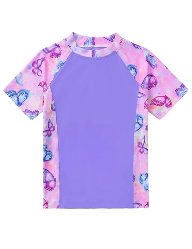 Image of Girls Swimsuit Colorful Short Sleeve Bathing Suits UPF 50+ Rash Guard Set Two Piece Summer Swimwear