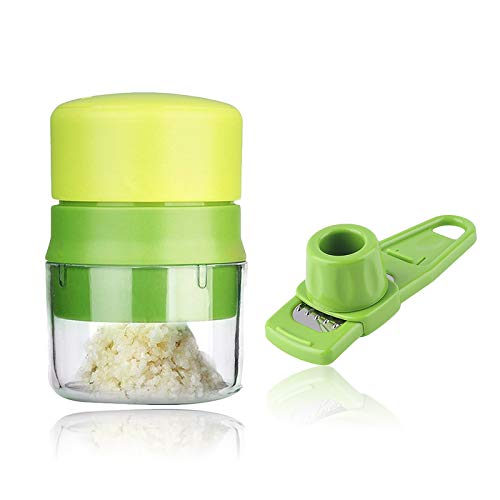 Garlic Press Crusher Cutter Mincer and Storage Container - Includes Silicone Garlic Peeler and Brush Eazy to Storage Garlic No More Waisting