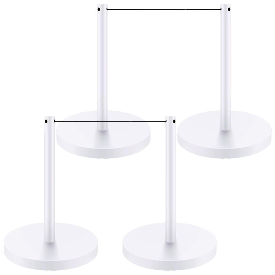 Aioneer Crowd Control Stanchions Set With Elastic Cord, 17.7" Safety Barrier Posts For Museums And Exhibitions-White-4 Pcs