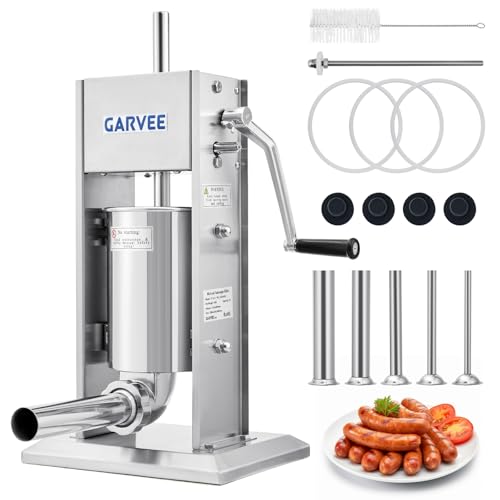 Image of Premium Vertical Sausage Stuffer Machine 3L with 5 Stainless Steel Stuffing Tubes, Detachable Parts for Easy Cleaning, Commercial and Home Use