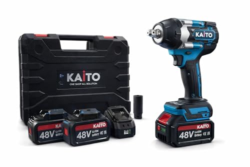 Image of KAITO Pro Series 850Nm Cordless Impact Wrench 1 /2 Inch | 48V Brushless Motor | 3500 RPM High Torque Impact Gun | Dual Battery & Fast Charger | Auto Stop | Car Tyre Removal & Garage Tool