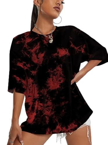 SOFIA'S CHOICE Women's Oversized T Shirts Round Neck Tie Dye Short Sleeve Shirts