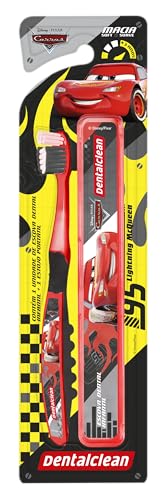 Dentalclean Escova de Dente Infantil Carros com Estojo Escolar, Macia, Vermelho