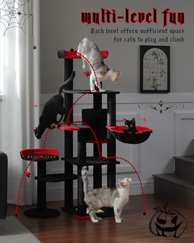Árbol para gatos gótico MUTTROS 59" con cama ataúd miniatura 3