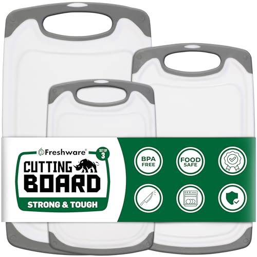 Image of Freshware Cutting Boards for Kitchen,Chopping Board with Different Sizes,Juice Grooves and Non Slip Handles - Reversible,Large Cutting Board Set - Dishwasher Safe - Gray,3 Count (Pack of 10)