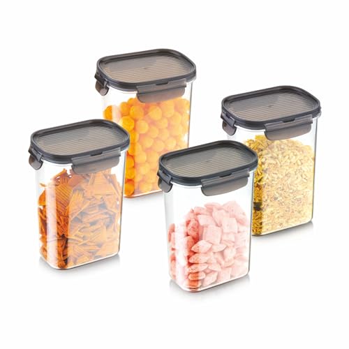 Image of WARMEO FRESH LOCK Airtight Kitchen Storage Container SET of 4 pcs (1200ml each) BPA Free Air tight Storage Organizer for Dry Food,Pulses,Spice,Kitchen Accessories Items & Storage-Transparent