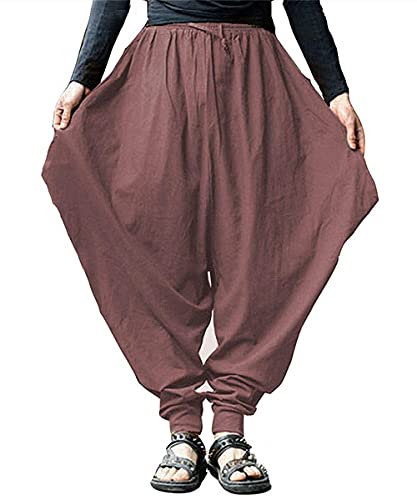 Perdontoo Men's Casual Baggy Drawstring Hippie Boho Aladdin Harem Pants (36, Brown) #TOP2