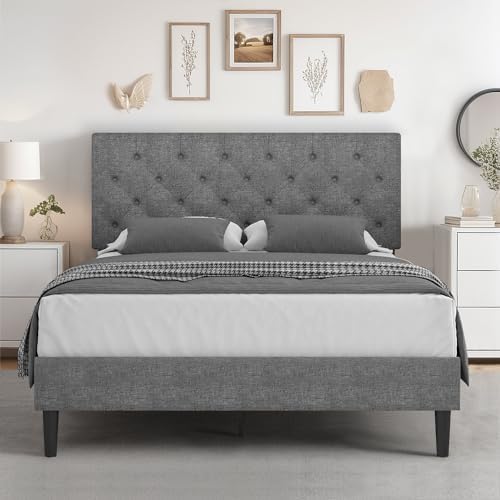 HOMBCK Full Bed Frame Upholstered Bed with Velvet Headboard & Footbo