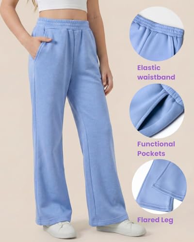 Image of WELAKEN Girls Sweatpants for Casual & Athletic - Kids Flared Pants Bell-Bottom Trousers with Pockets