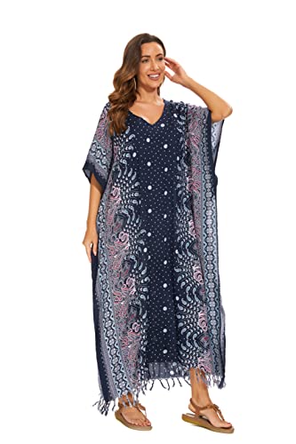 Image of Beautybatik Boho Flora Printed Women Plus Size Kaftan Kimono Loungewear Maxi Long Dress Size XL to 4X