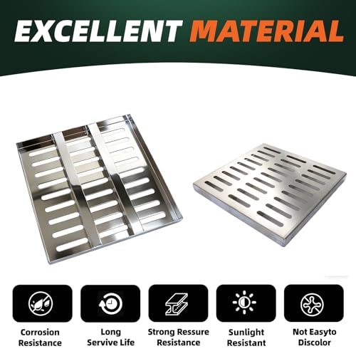 Image of Cast Iron Drain Grate,Outdoor Drain Cover, Heavy Duty B125 Class Channel Grate, (16 * 16 in(304 Stainless Steel))