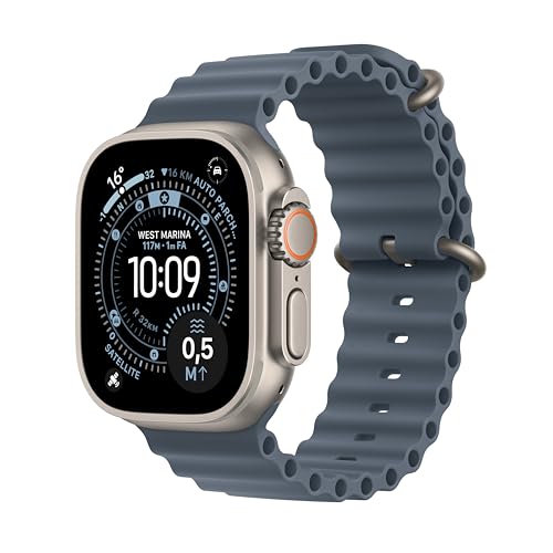 Apple Watch Ultra 3 GPS + Cellular, Cassa 49 mm in titanio naturale con Cinturino Ocean blu salmastro