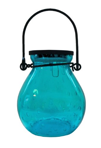 Allsop Home and Garden Solar Bubble Glass Lantern, Handblown Glass with Solar Panel and LED Light, Weather-Resistant for Outdoor Deck, Patio, Garden, Wedding, (Turquoise, 1-Count)