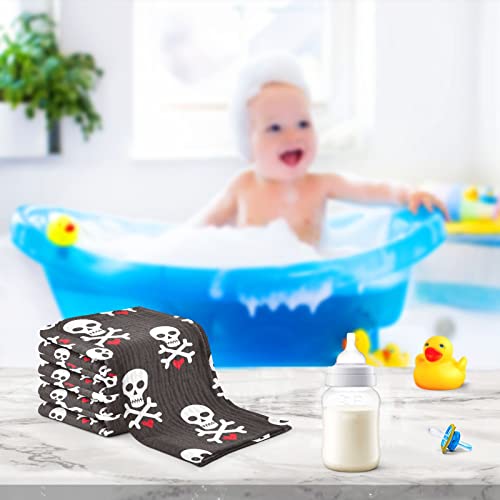 Image of Baby Washcloths Cotton Skull Red Heart Baby Muslin Washcloths Soft Baby Face Towel for Newborn Infants Baby Wipes, 11.8 X 11.8 Inch, 3 Pack