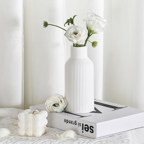 Hanaomaoyi Vase für Pampasgras，20cm Keramik Vase Weiß Matt Rund Modern Design, Boho Style for deko Aesthetic, Blumenvase für Wohnzimmer, Schlafzimmer Dekoration, Einfach Nordic Stil(Weiß)
