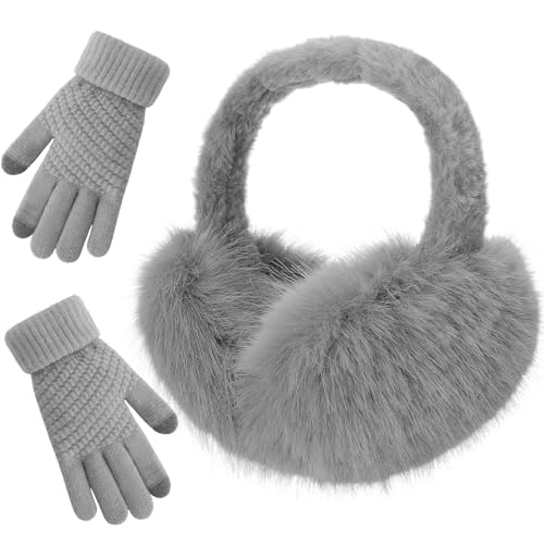 TOBEHIGHER Ear Muffs Gloves for Winter Women, Foldable Earmuffs Faux Furry Soft Ear Warmer Covers Headband Cold Weather