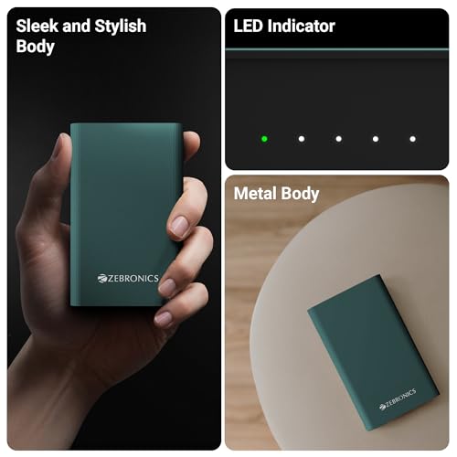 Image of ZEBRONICS EnergiTank 20MR1, Metal Power Bank, 20000 mAh, 22.5W Super Fast Charging PD 3.0 (PPS), Dual Type C & USB Port, LED Indicator, for iPhone, Android, Tablets, Airpods (Olive)