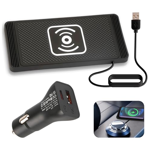 Doppio design antiscivolo: questo ricarica wireless auto presenta una superficie antiscivolo gommata nella parte superiore e un cuscinetto adesivo nella parte inferiore, garantendo che il telefono rimanga saldamente in posizione durante urti e curve. Adatto al montaggio su cruscotto/consolle centrale ed è compatibile con custodie non MagSafe (le custodie magnetiche sono da evitare in quanto potrebbero influire sulla ricarica)