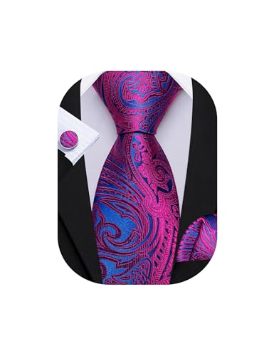 Image of Barry.Wang Men Tie Set Paisley Silk Necktie Pocket Square Cufflinks Formal Wedding Business Party