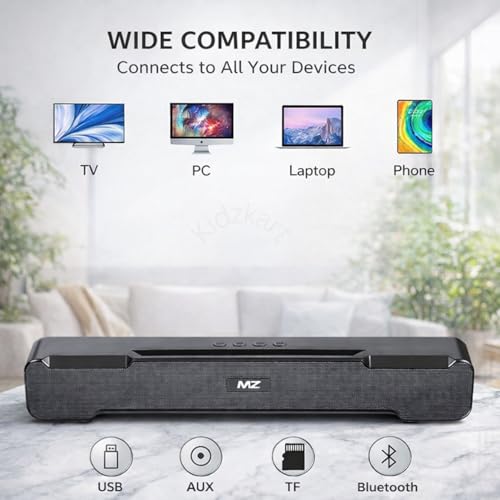 Image of Mz Wireless SoundBar M-51 | 10W Bluetooth Soundbar Speaker with 2400mAh Battery | Up to 6 Hours Playback | Portable Wireless Sound Bar for TV, Mobile & Home Audio