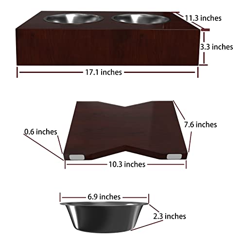 Elevated Dog Bowls Stand, Raised Dog Food Stands With 3 Height Adjustable & 2 Stainless Steel Dog Bowls For Large Medium Small Dogs, Heavy Solid Wood & Name Tag Diy #TOP2