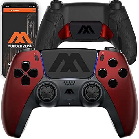 MODDEDZONE Smart Extreme Modded Controller + Anti Recoil 2 Remap Buttons & Interchangeable Thumbsticks & Hair Triggers, Tactical Buttons Compatible with PS5 Custom Controller PC (Red Extreme) Cover