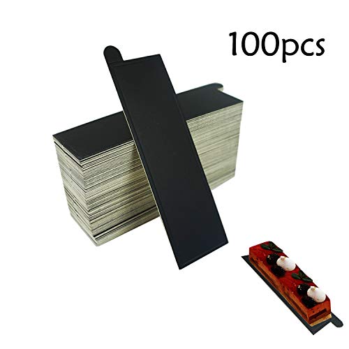 Proshopping 100 pcs 5.12"x1.57" Mini Cake Boards, Long Bar Rectangular Black Mousse Cardboard Set, Cupcake Base, Dessert Displays Tray, Disposable Paper Coasters - for Wedding Party Cake Pastry Cup - Thumbnail 3