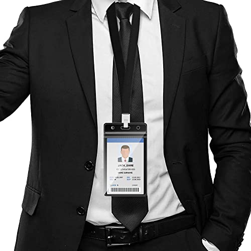 Vkshop 100Pcs Badge Card Holders And 100Pcs Coloured Badge Lanyards，Vertical Clear And Matt Black Waterproof Plastic Badge,Id Card Name Badge Holders And Lanyard Fit For Schools, Doctors, Etc. #TOP7