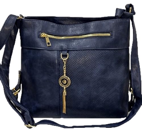 Bolsa feminina Transversal média alça ombro repartições moda (Azul)