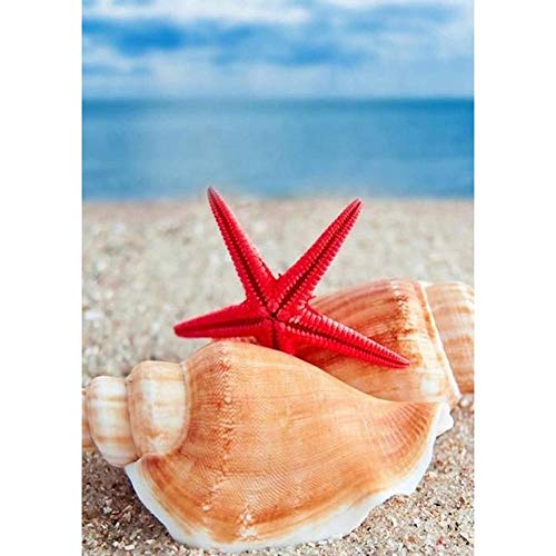 5D Diy Pintura Com Diamantes Ponto Cruzado Paisagem À Beira-Mar Completo Redondo Diamante Bordado Praia Concha Estrela Do Mar Artesanato Presente Hobby,30 * 40Cm(12 * 16Inch)