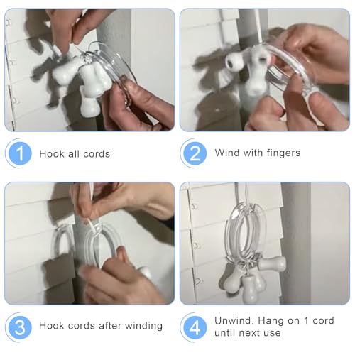 Blind Cord Winder, Safety Baby Proof Blinds String Holder, Transparent Anti-Entanglement Cord Organizer for Blinds/Shades, Blind Cord Wrap Cleat Alternative 4 Pack (No Wall Damage, Pet-Friendly)