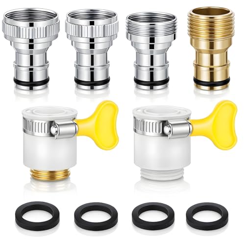 6 Pcs Faucet Tap Quick Connector Kit 4 pcs Washing Machine Quick Connectors & 2 Universal Faucet Adapters for Portable Washer Thread Sink Adapter for Garden Hose Dishwasher Car Wash