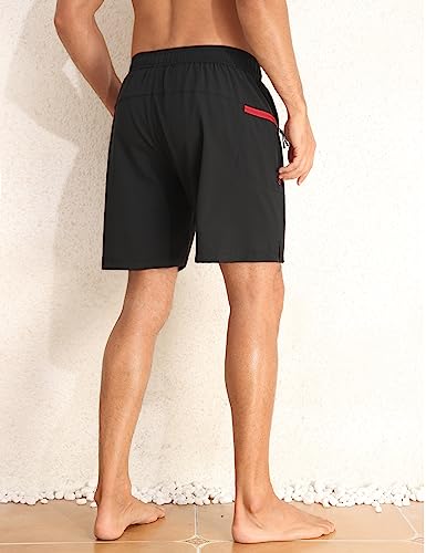 Nonwe Mens Swimming Trunks with Compression Liner 2 in 1 Stretchy Board Shorts with Zipper Pockets2
