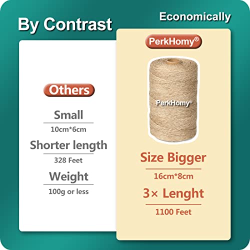 Image of PerkHomy 1100FT Jute Twine String 2mm 3ply Natural Thin Twine for Craft Gardening Gift Wrapping Packing Material Wedding Christmas Decoration Bulk (Pack of 2)