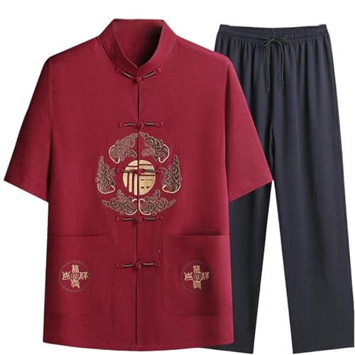 Costume en soie glacée pour homme style chinois brodé haut de gamme