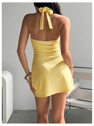 SOLY HUX Women's Deep V Neck Halter Fitted Mini Dress Button Down Sleeveless Summer Vacation Dresses3