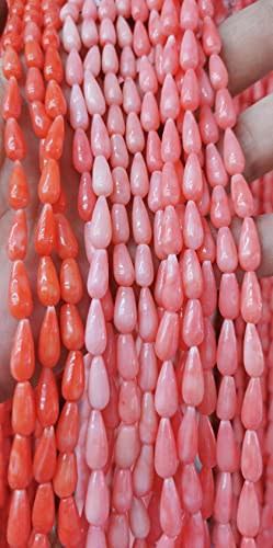 16inch Coral Teardrop Beads - Red Pink oranger Coral Bead Onion Long Drop Raw Coral Jewelry Bead 8x16mm (Pink)