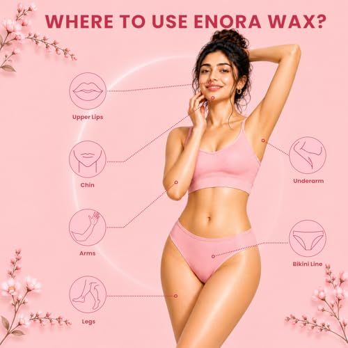 Image of ENORA Brazilian Stripless Wax Beans for Women (400g) | With Wooden Spatula | Natural | For Face, Chin, Hairline, Bikini Area & Full Body Hair Removal (400 Gram, Rose Pink)