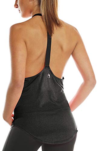 icyzone Camisetas de Entrenamiento para Mujer, Camisetas de Yoga para Gimnasio, Camiseta sin Mangas Deportiva para Correr (S, Negro)