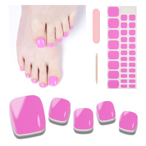 Wekcekcek Semi Cured Gel Toenail Strips, 32 Pink B Gel Toenail Stickers - Works with Any UV Lamps Pedicure Strips Full Nail Wraps with Nail File & Wood Stick