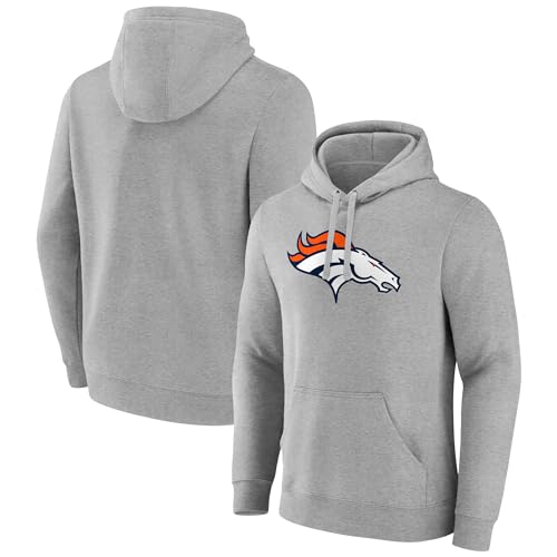 Fanatics Mens Heather Gray Denver Broncos Primary Team Logo Fitted Pullover Hoodie