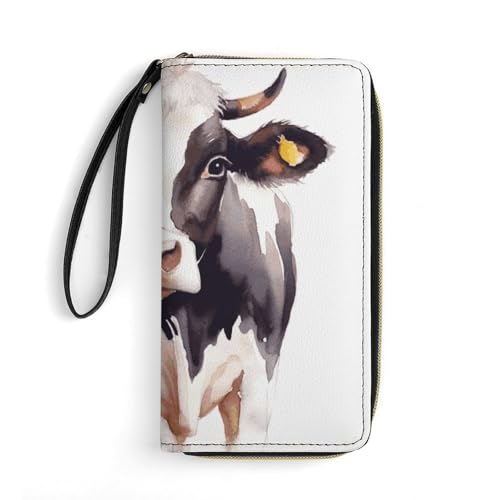 QMNLKH Stylish And Durable Watercolor Cow Printed Leather Wallet: A Must-have Storage Bag for The Holidays, Suitable for Storing ID Cards, Various Cards And Change