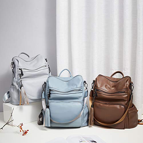 Image of Backpack Purse For Women Fashion Leather Designer Travel Large Ladies Shoulder Bags with Tassel Gray