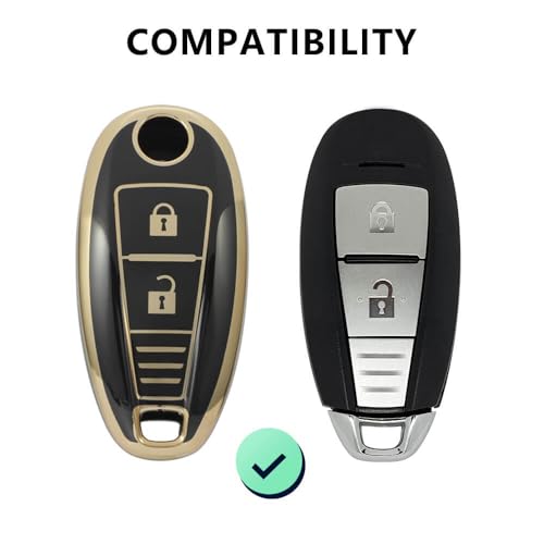 Image of TPU Car Key Cover Black & Golden Compatible for Toyota Urban Cruiser (Toyota, 2 /3 Button Push Smart Key)